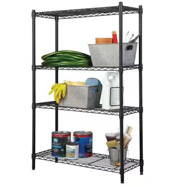 4-Tier Black Steel Wire Shelving Unit U522
