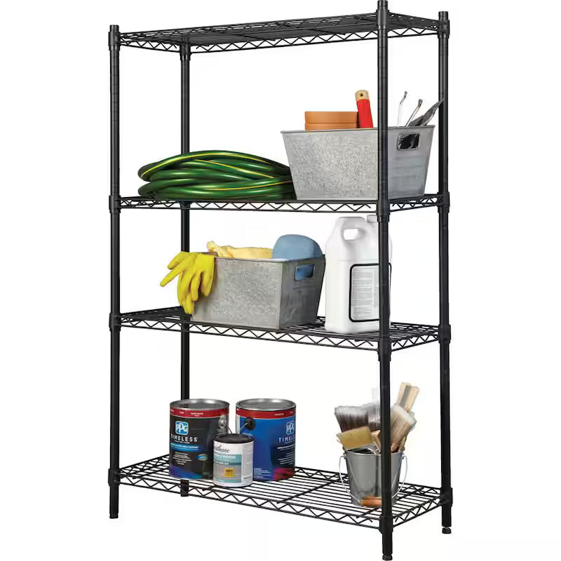4-Tier Black Steel Wire Shelving Unit U522