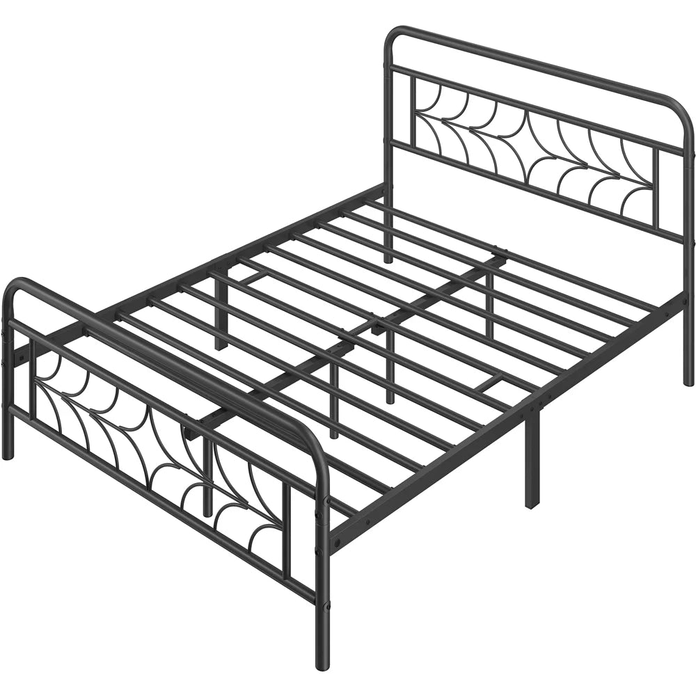 Full Size Metal Bed with Headboard and Footboard, Black E30414