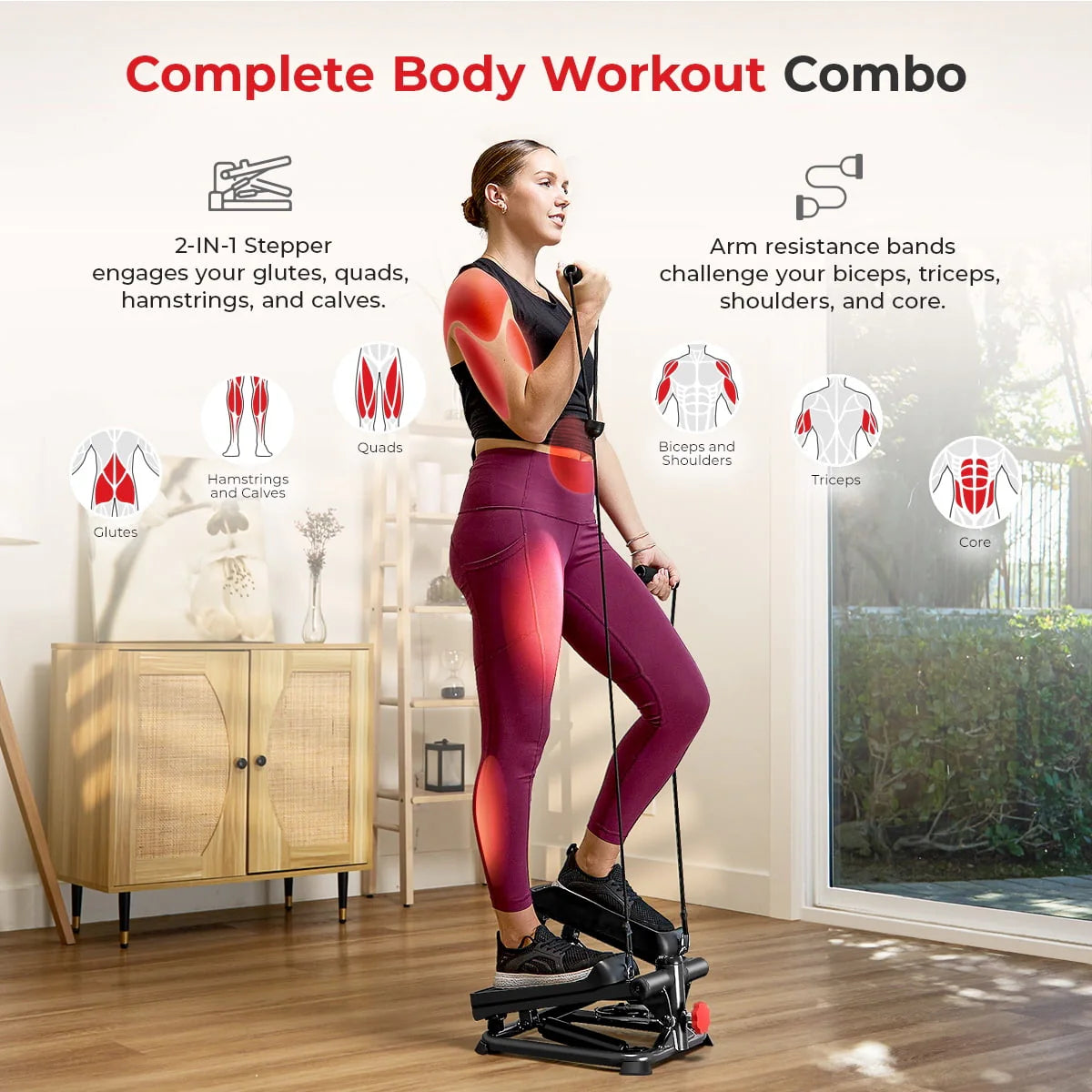 2-in-1 Stepper Machine with Resistance Bands H4139