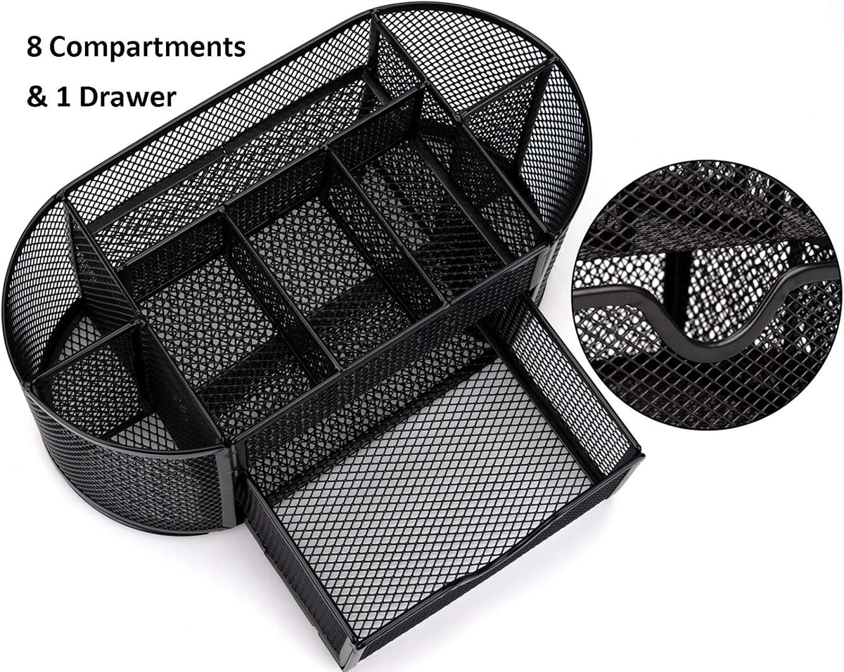 2 Pack 9 Compartments Mesh Desk Organizer with Drawer O124450