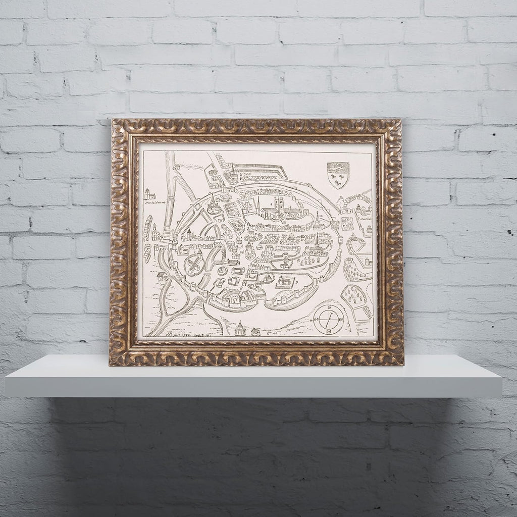 16th Century Canterbury Map 11 by 14-Inch Gold Ornate Frame Z420