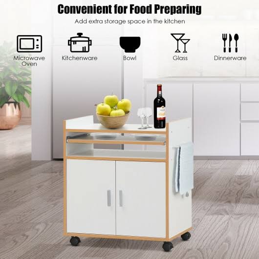 Rolling Kitchen Trolley Microwave Cart Storage Cabinet with Removable Shelf E5717