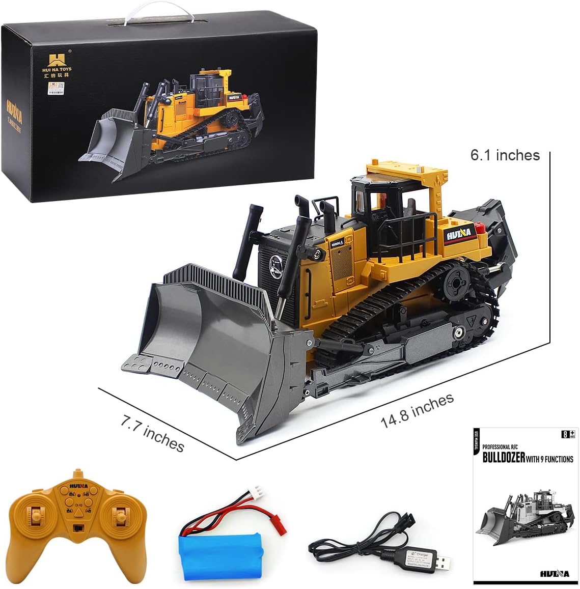 1/16 Scale 9 Channel RC Bulldozer Construction Toy Vehicle with Light and Sound A22492