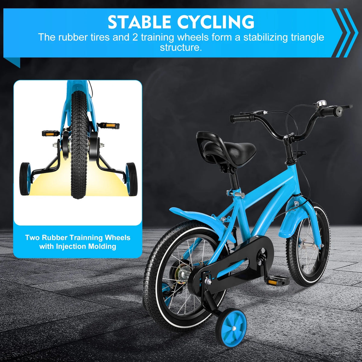 14 Inch Kids Bike Adjustable with Training Wheels Blue P4790
