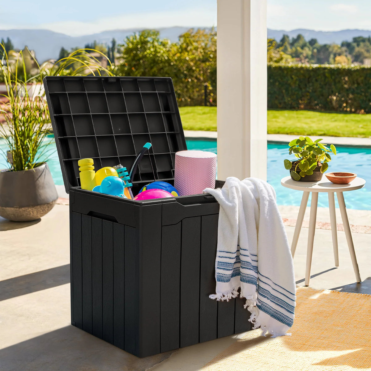 Black Resin Outdoor Deck Box with Seat K579432