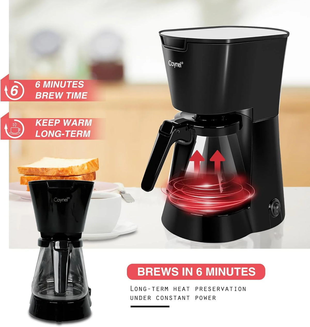 Black 5 Cups Programmable Coffee Machine 25 oz Water Tank U48316