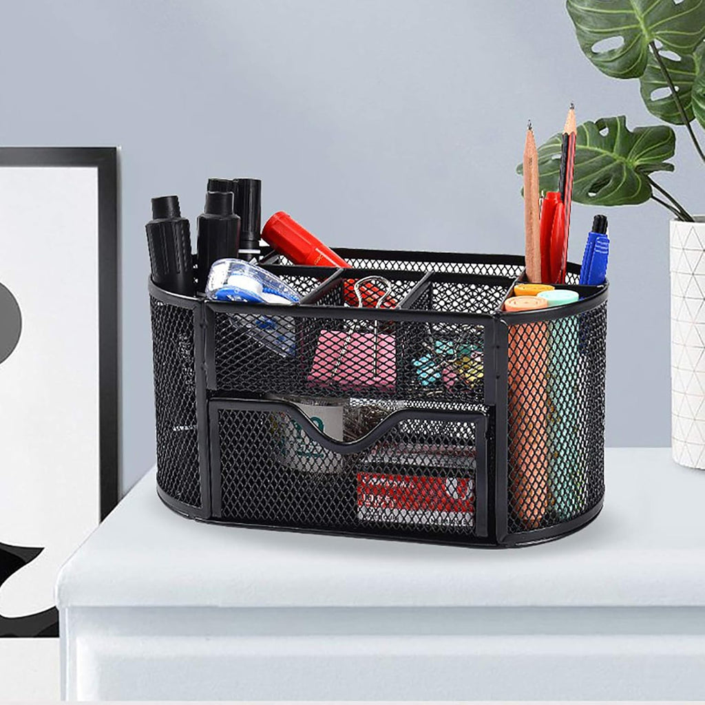 2 Pack 9 Compartments Mesh Desk Organizer with Drawer O124450