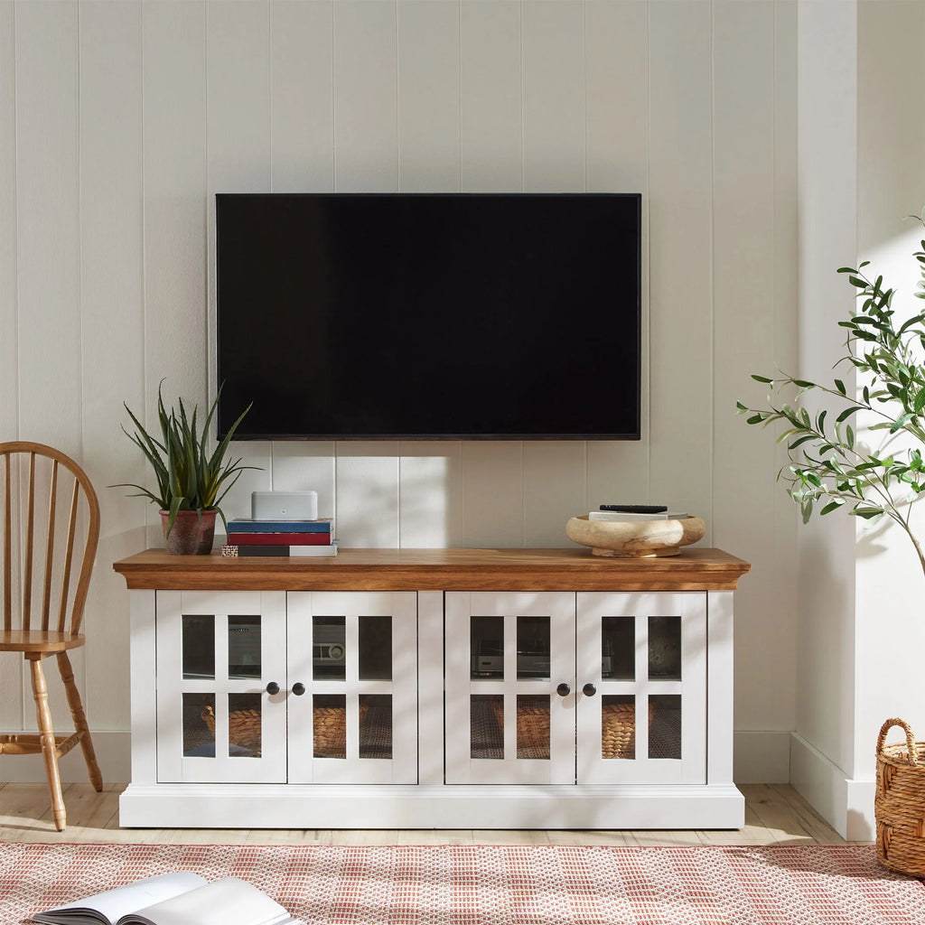 4-door TV Stand for TVs up to 85", White/Walnut Finish R39820