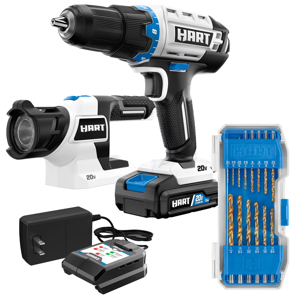 Cordless 1/2-inch Drill and LED Light Kit with 14-Piece Accessory Kit J131820