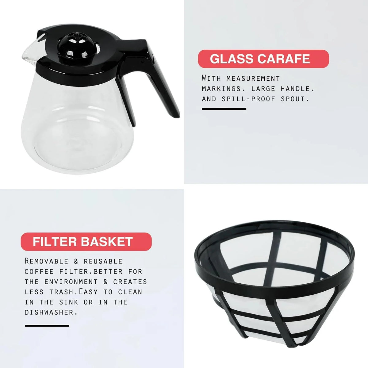 Black 5 Cups Programmable Coffee Machine 25 oz Water Tank U48316