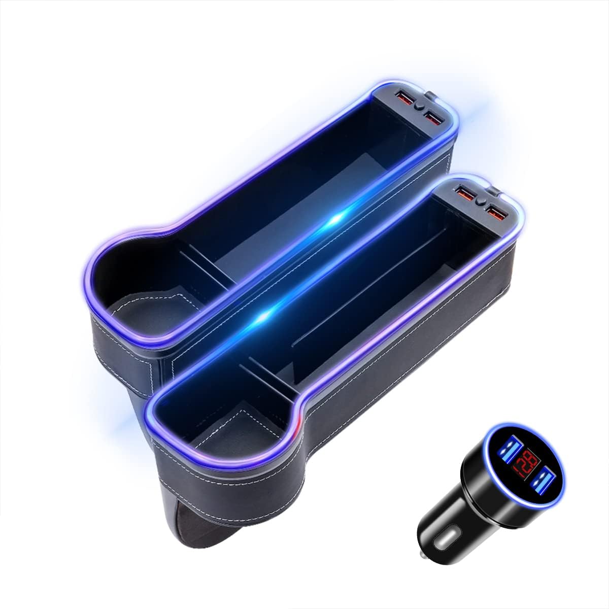 2 Pack Car Seat Gap Organizer with USB Car Charger and Cup Holder Black I82721