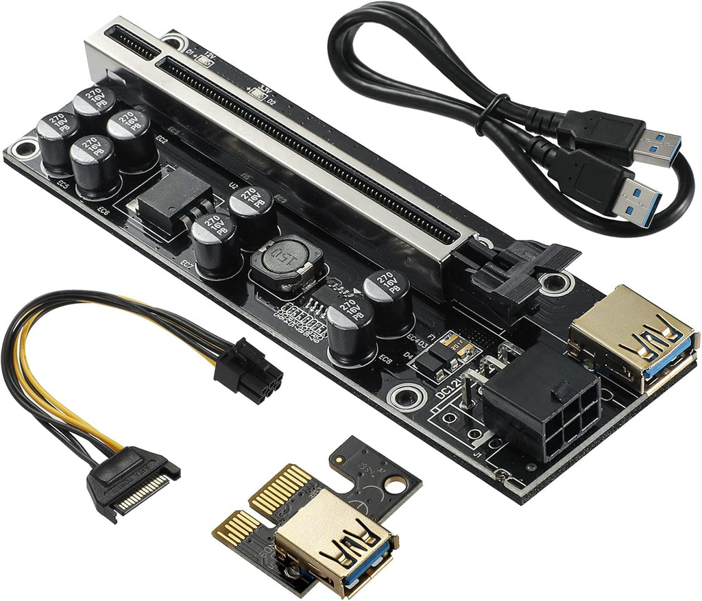 PCIE Riser with 6PIN SATA Power Cable and 60cm USB 3.0 Cable, 6 Pack E95975