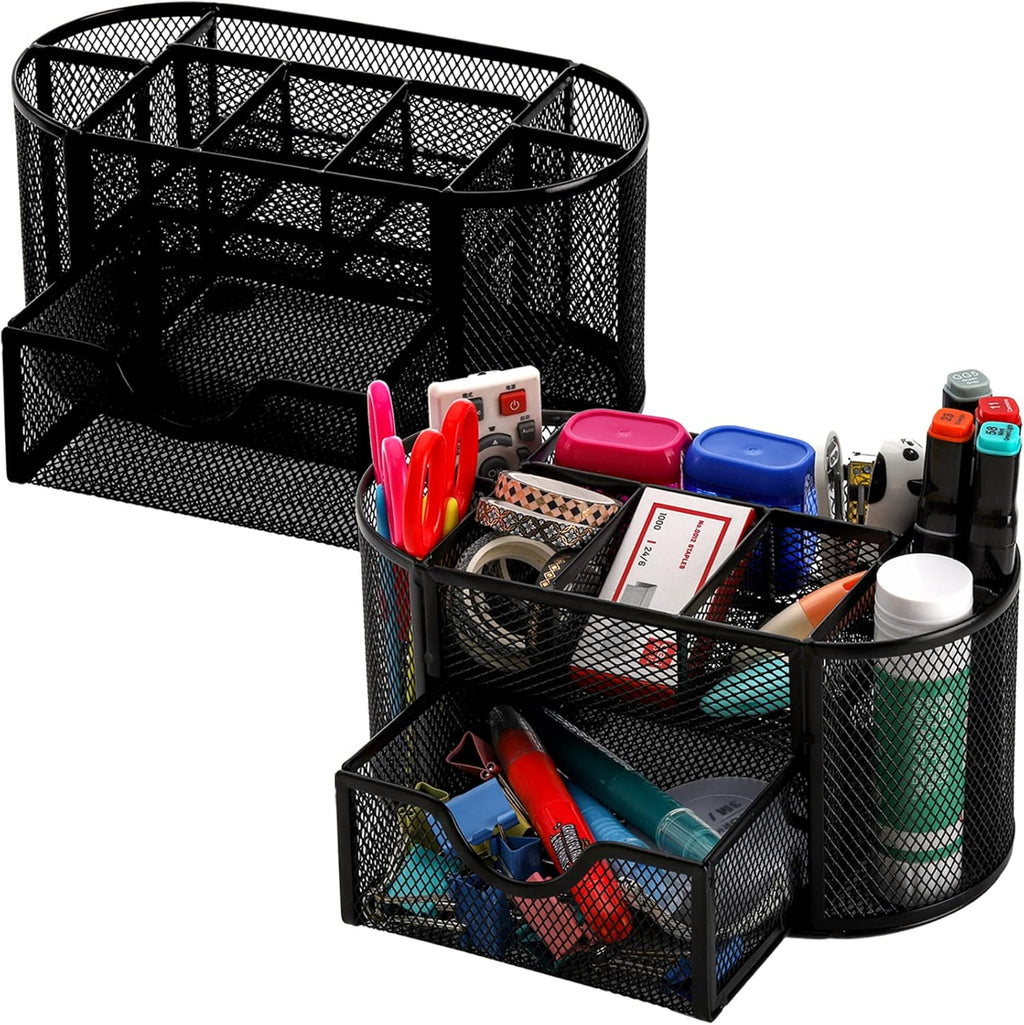 2 Pack 9 Compartments Mesh Desk Organizer with Drawer O124450