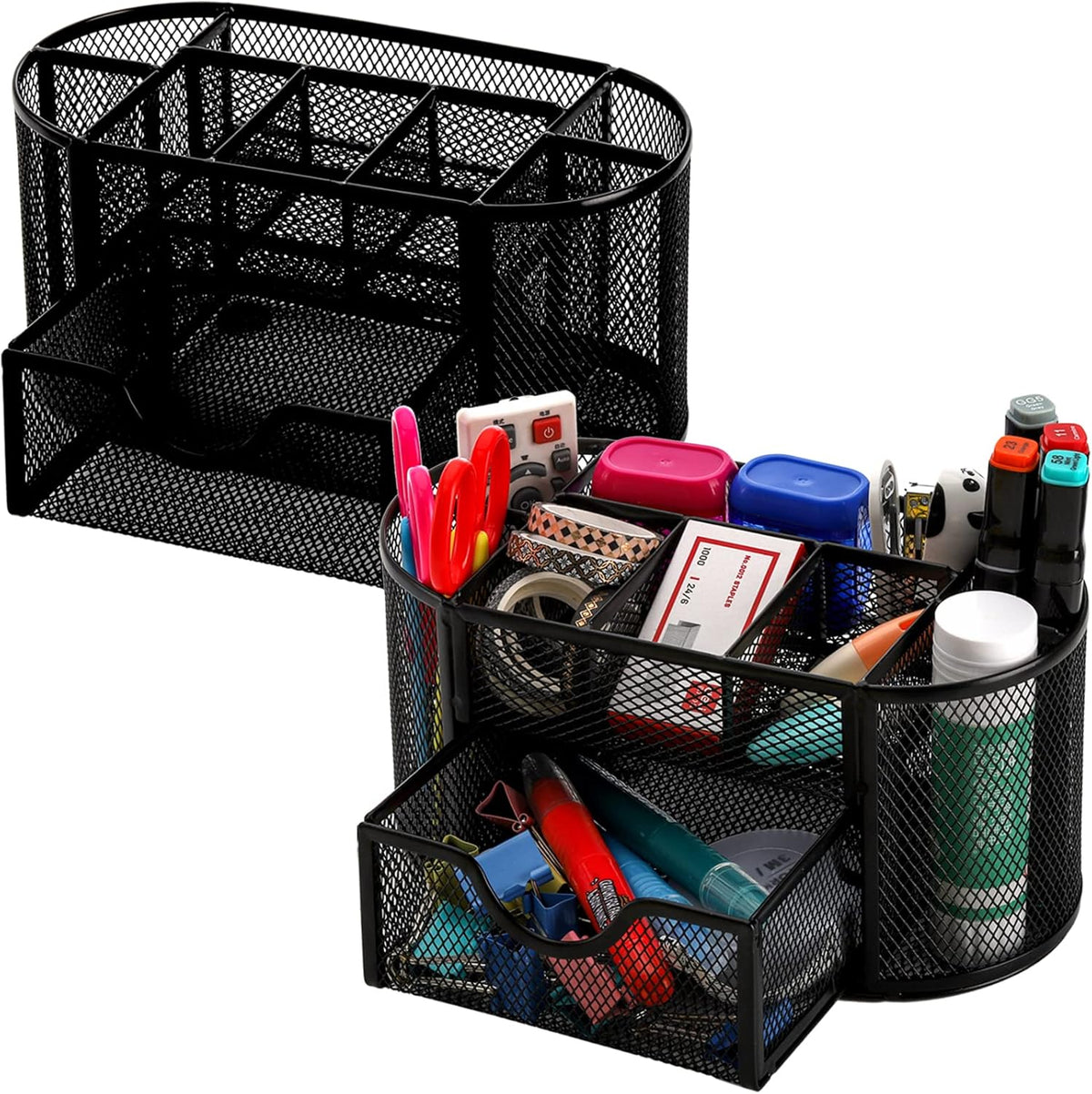 2 Pack 9 Compartments Mesh Desk Organizer with Drawer O124450