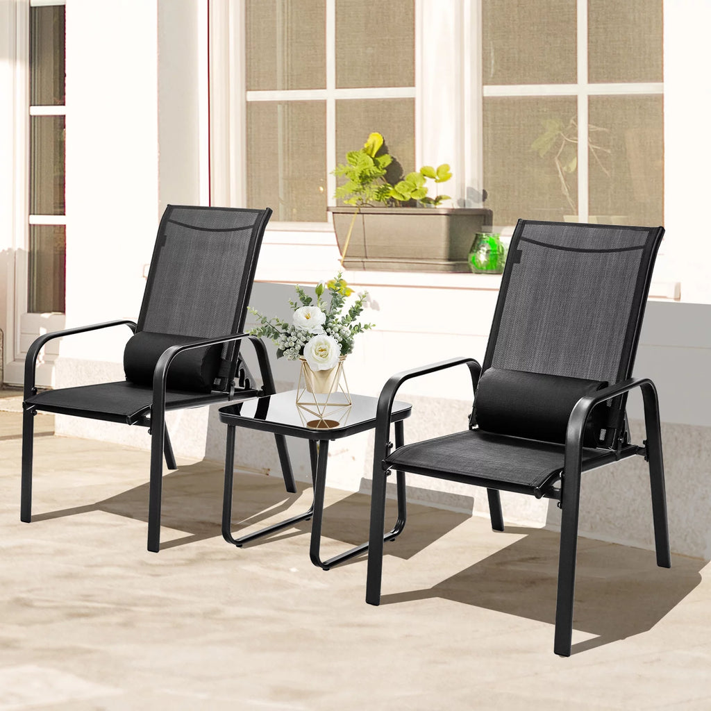 3PCS Adjustable Back Stackable Chairs Side Table Set Black N768