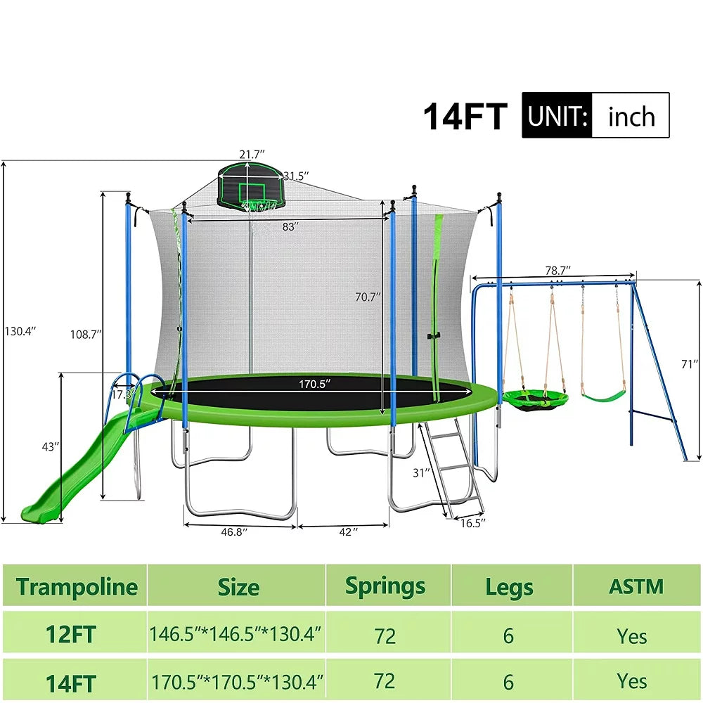 12FT 14FT Trampoline with Enclosure Net G441649