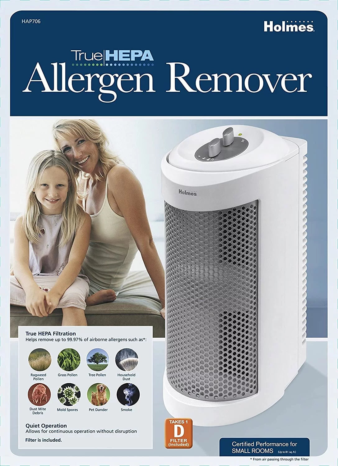 True HEPA Mini Tower Air Purifier with Ionizer White S309