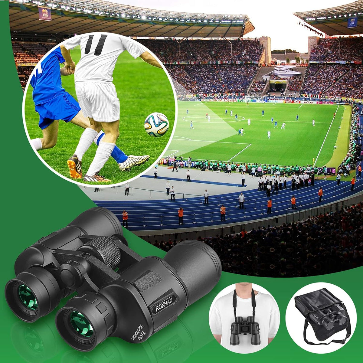 20x50 Waterproof Compact Binoculars with Carrying Case and Strap R7709