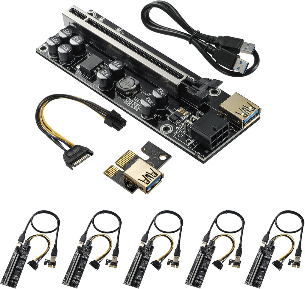 PCIE Riser with 6PIN SATA Power Cable and 60cm USB 3.0 Cable, 6 Pack E95975