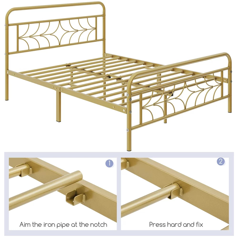 Full Size Metal Bed with Headboard and Footboard, Black E30414