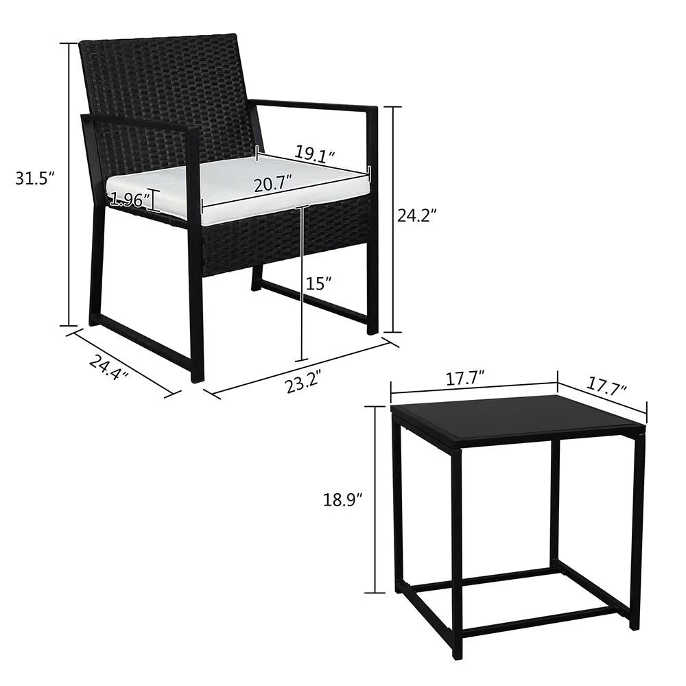 3-Piece Bistro Set with Rattan Chairs H139