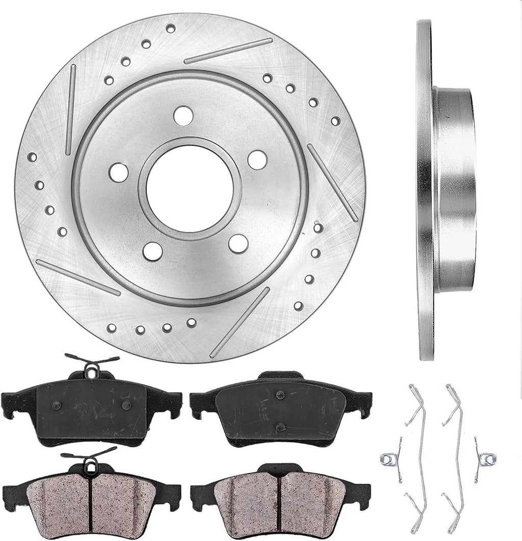 Rear 5 Lug 2 Rotors Ceramic Brake Pads and Clips M873578