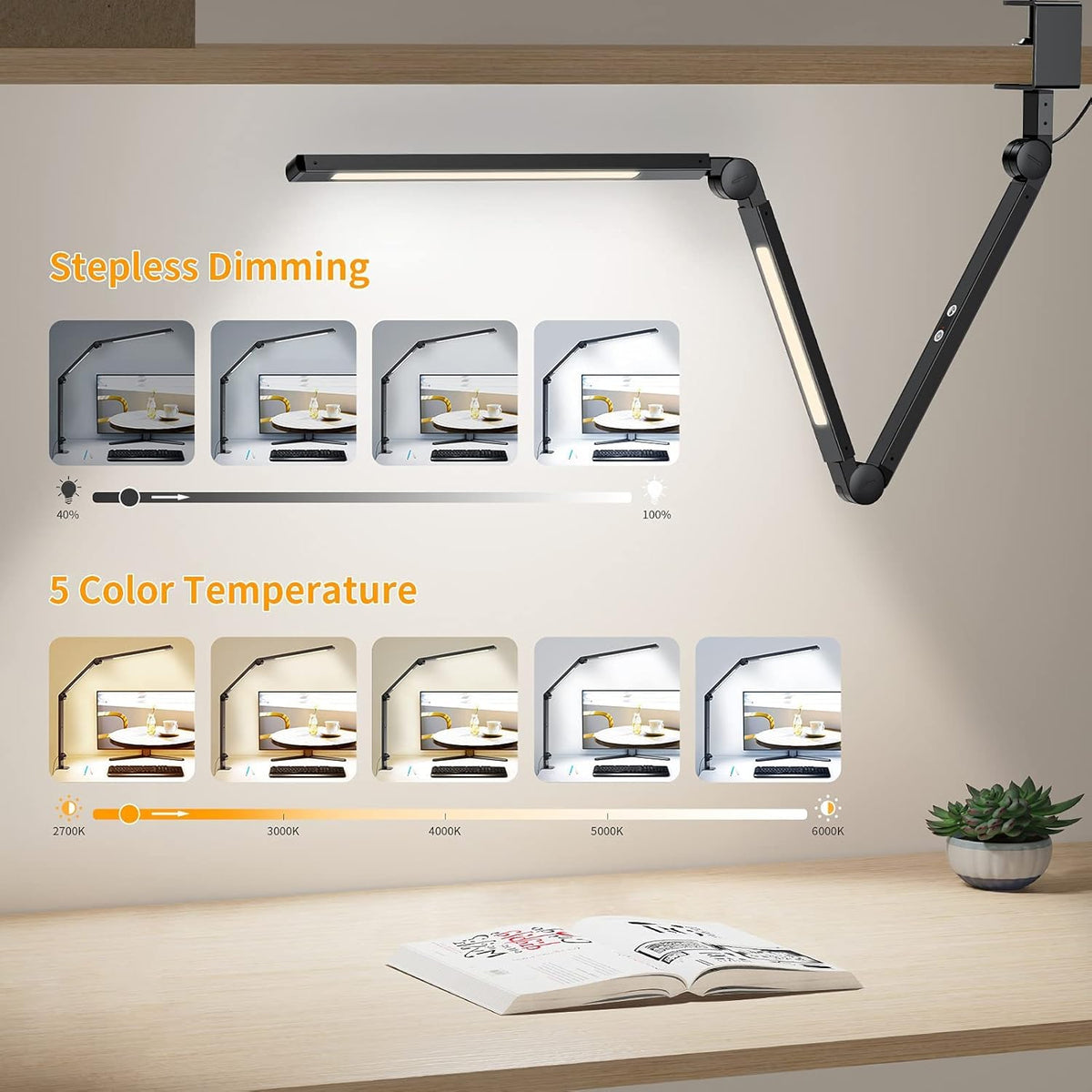 12W Dimmable Adjustable Color Modes Led Desk Lamp Y146634