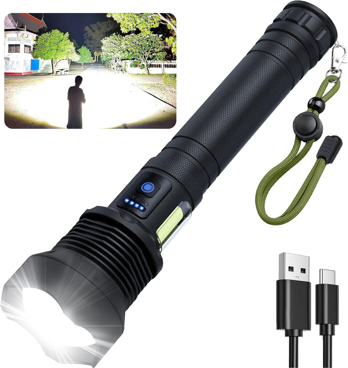 Rechargeable LED Flashlight 90000 Lumen 7 Modes Zoomable Waterproof Pack of 2 V8914