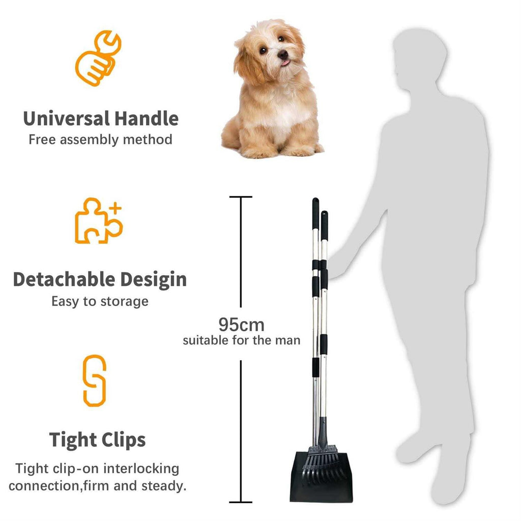 Durable Dog Poop Scoop Long Handle Tray and Rake Set U2178