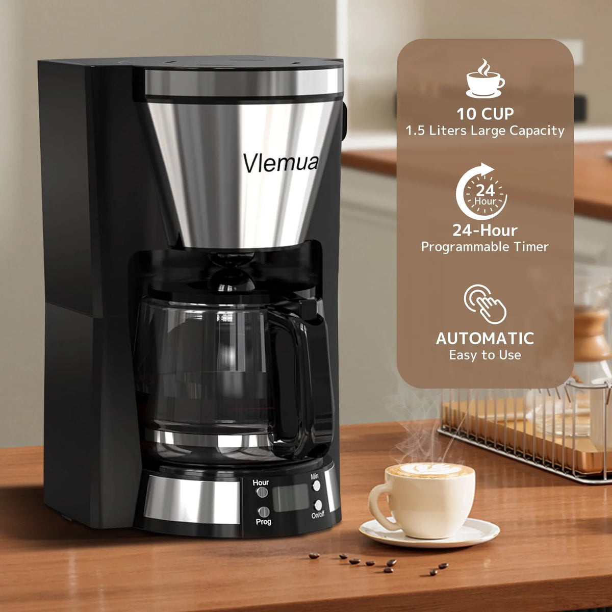 10-Cup Programmable Coffee Maker with Timer, Auto Shut Off, White L943497