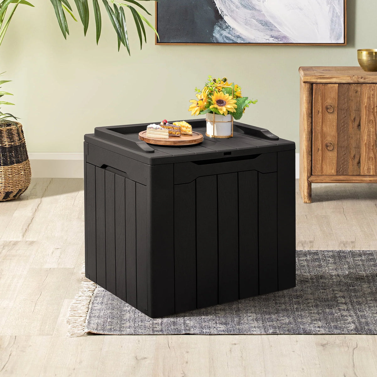 Black Resin Outdoor Deck Box with Seat K579432