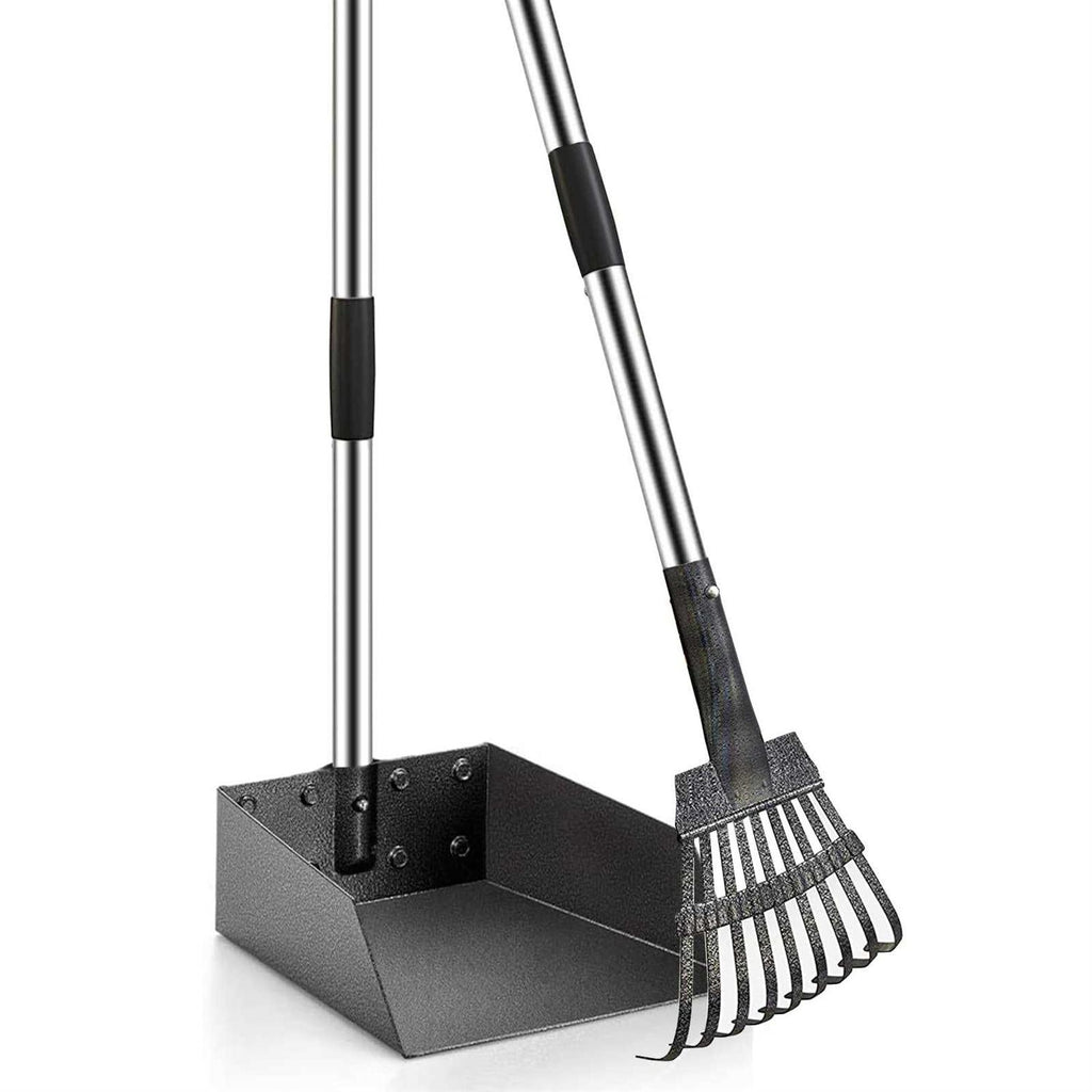 Durable Dog Poop Scoop Long Handle Tray and Rake Set U2178