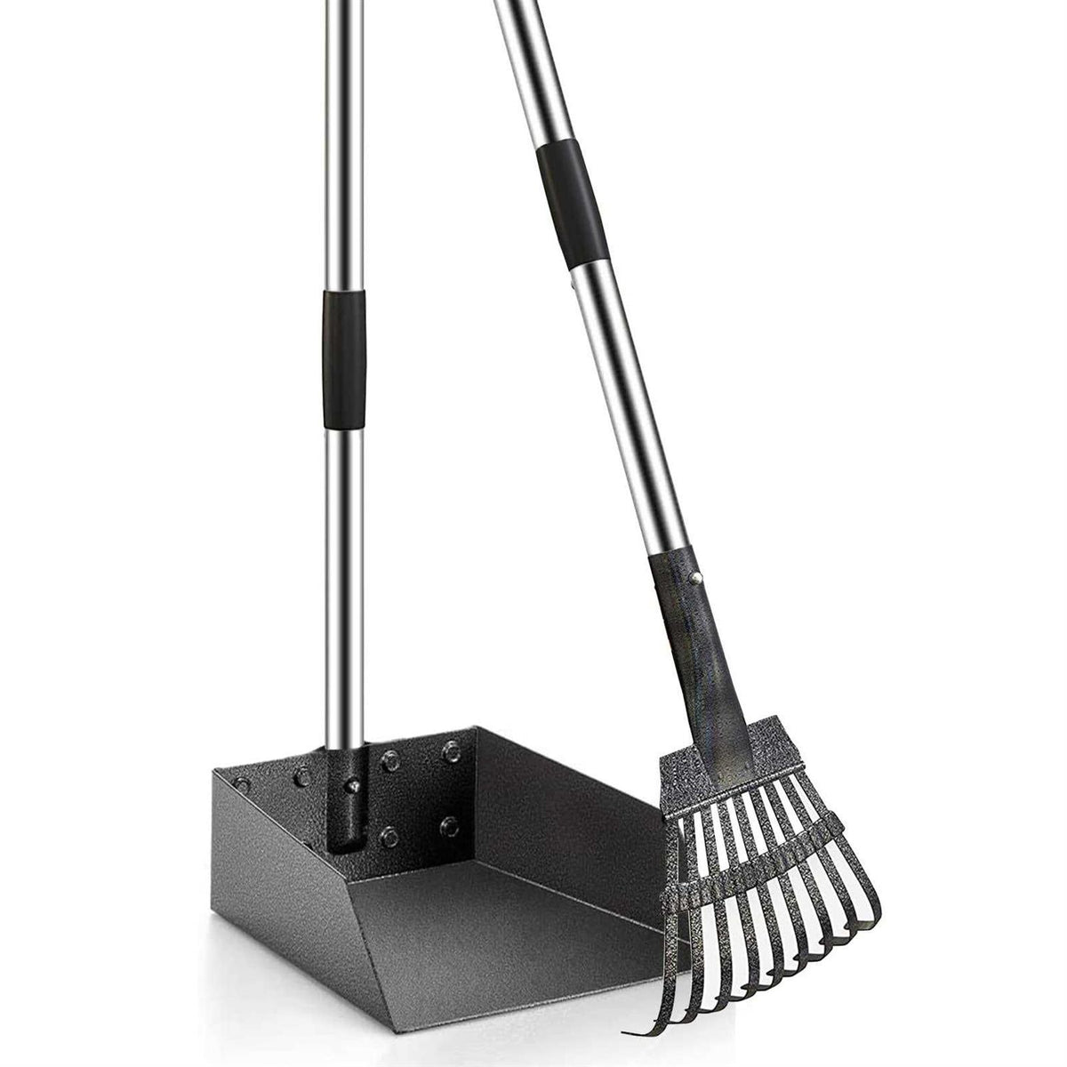 Durable Dog Poop Scoop Long Handle Tray and Rake Set U2178