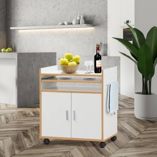 Rolling Kitchen Trolley Microwave Cart Storage Cabinet with Removable Shelf E5717