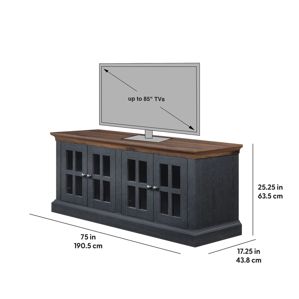 4-door TV Stand for TVs up to 85", White/Walnut Finish R39820