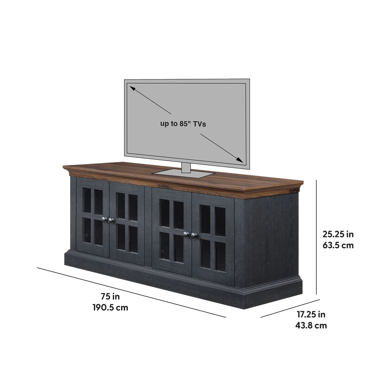 4-door TV Stand for TVs up to 85", White/Walnut Finish R39820