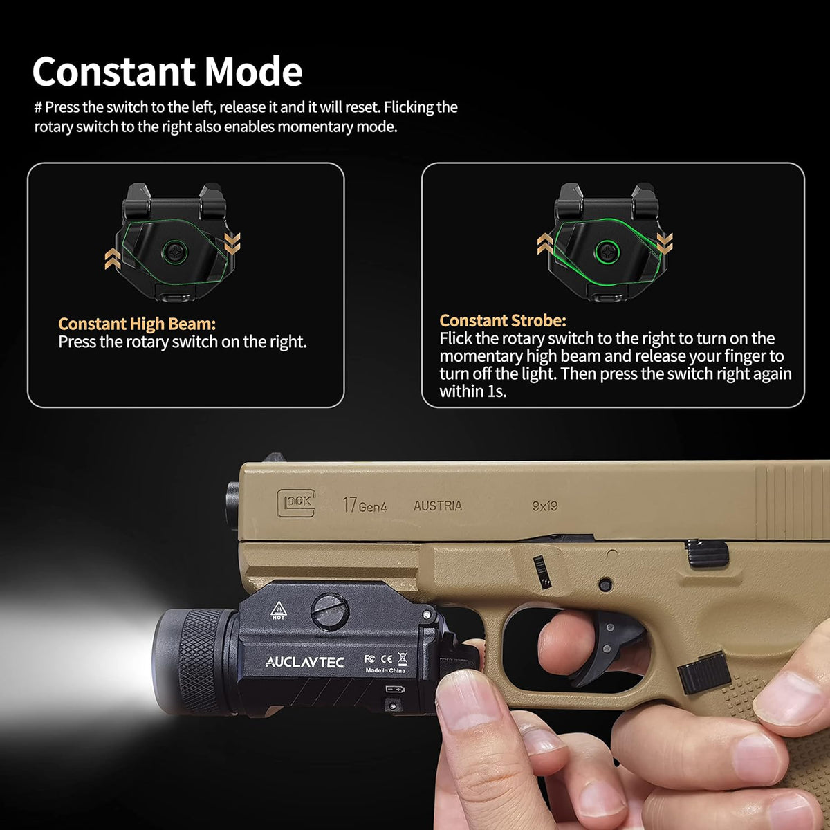 1200 Lumens Mounted Pistol Flashlight with Strobe Mode B658