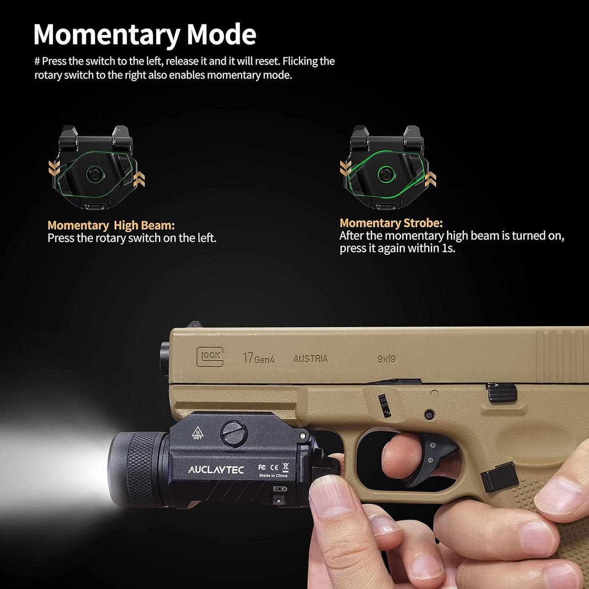 1200 Lumens Mounted Pistol Flashlight with Strobe Mode B658