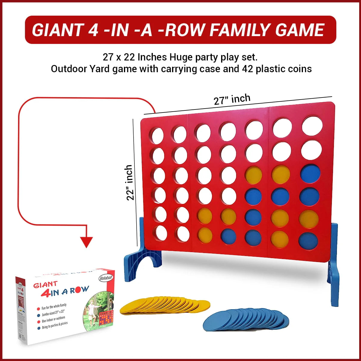 Giant 4 in-A-Row Outdoor Yard Game with Carrying Case P15911
