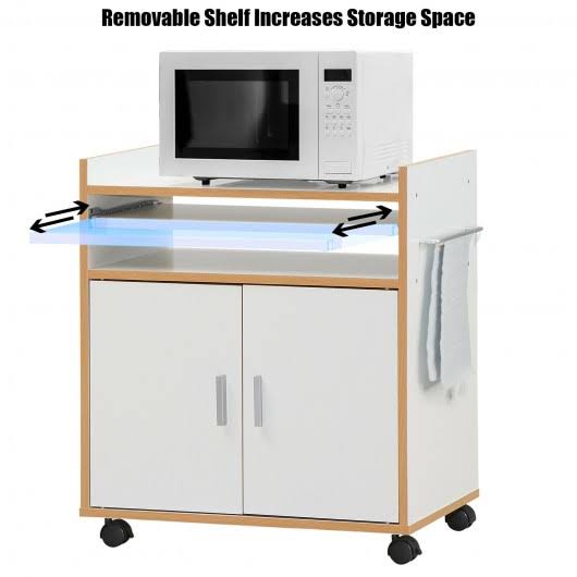 Rolling Kitchen Trolley Microwave Cart Storage Cabinet with Removable Shelf E5717