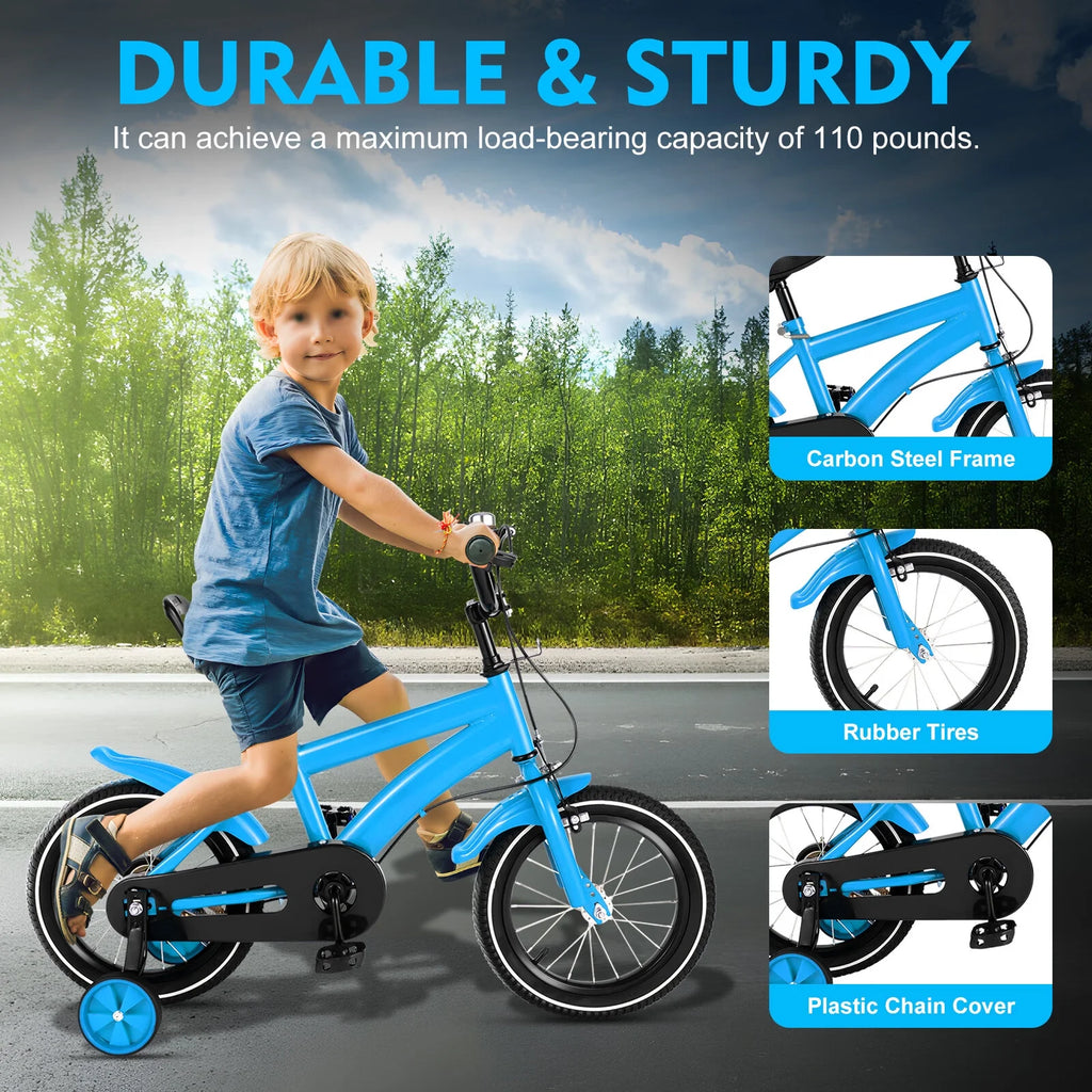 14 Inch Kids Bike Adjustable with Training Wheels Blue P4790