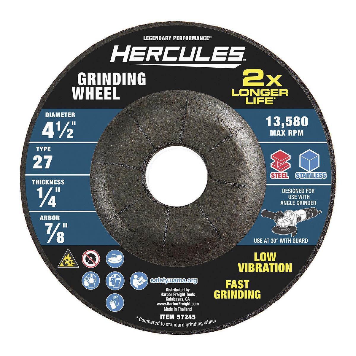 4-1/2 in. x 1/4 in. x 7/8 in. Type 27 Metal Grinding Wheel H186