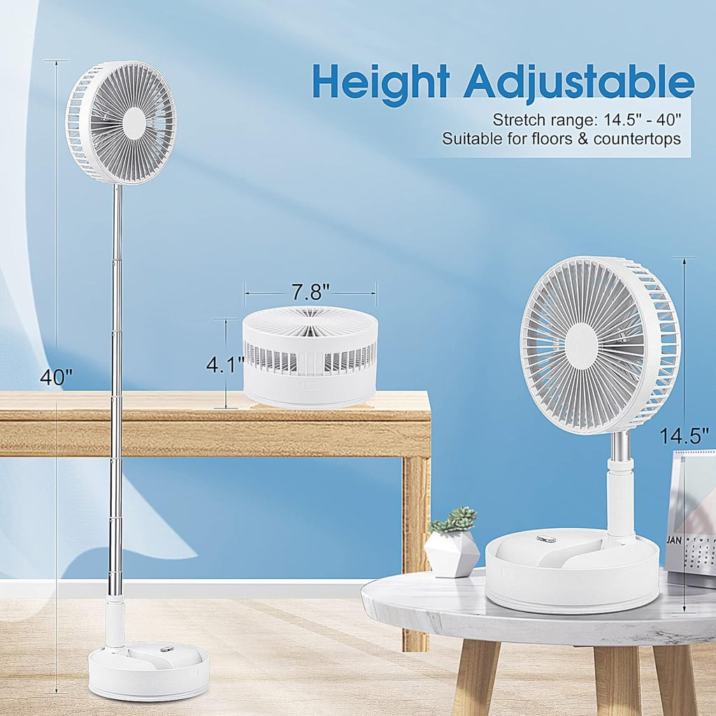 Portable Oscillating Standing Fan with Remote, 7.8 Foldable Rechargeable Quiet Fan P6064