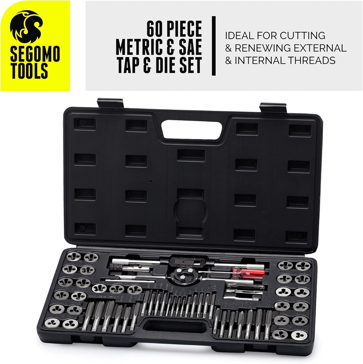60 Piece Metric & SAE Tap & Die Tool Set with Storage Case Q756