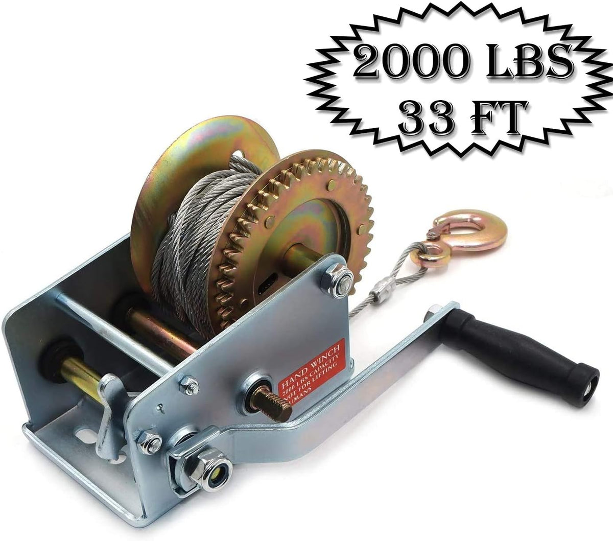 2000Lbs Dual Gear Hand Winch with 33FT Steel Cable Pack of 2 X914