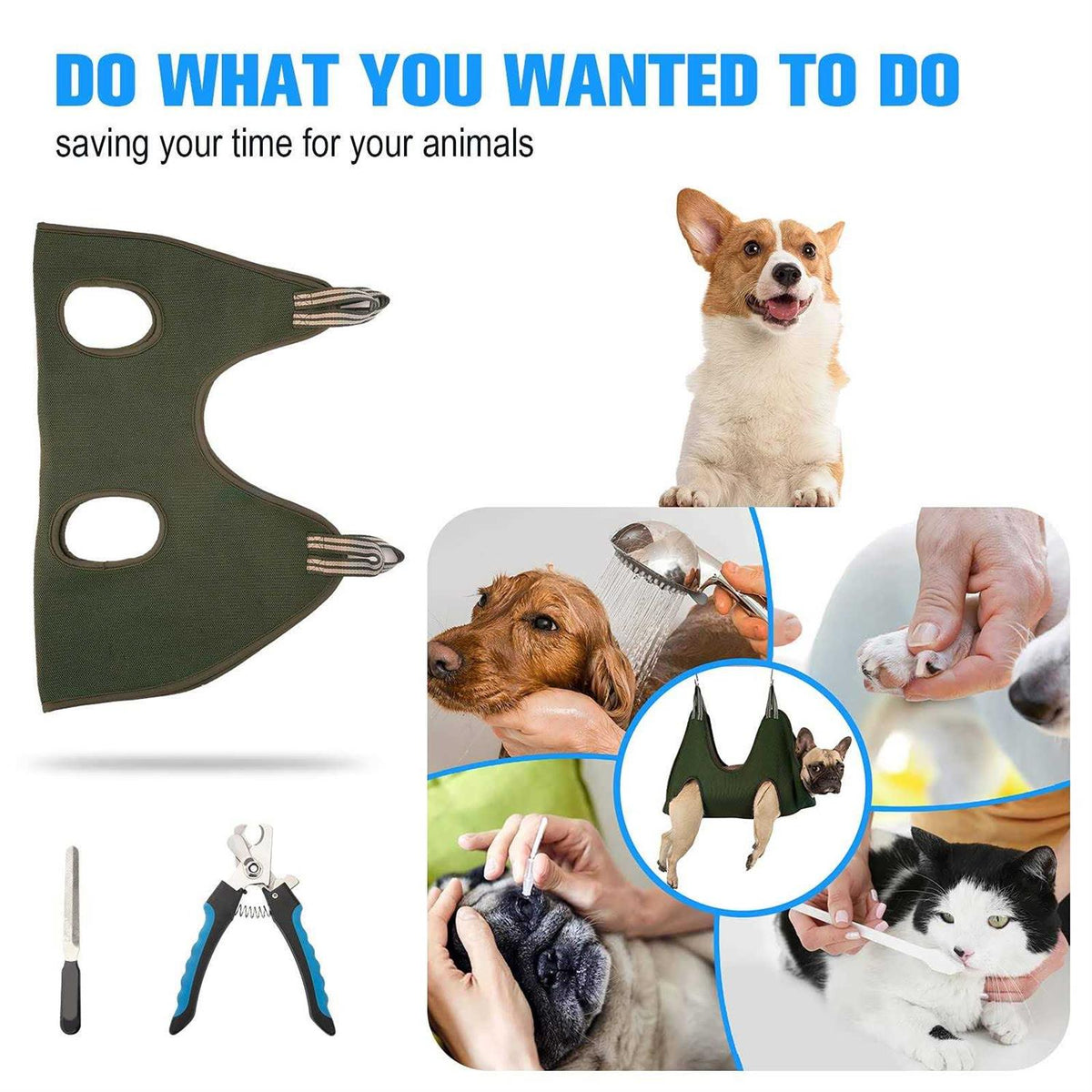10 in 1 Pet Grooming Hammock Harness with Nail Clippers Z4108