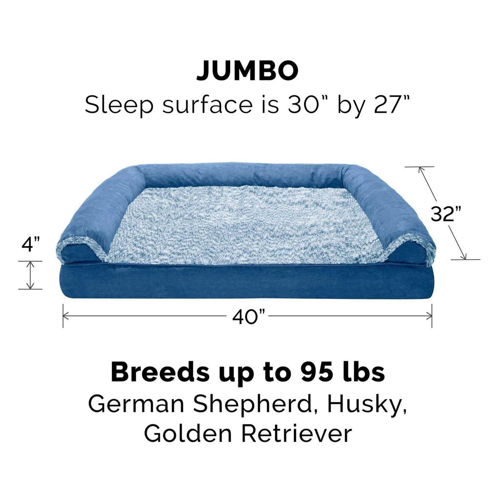 Two-Tone Faux Fur Suede Orthopedic Sofa Dog Bed S888