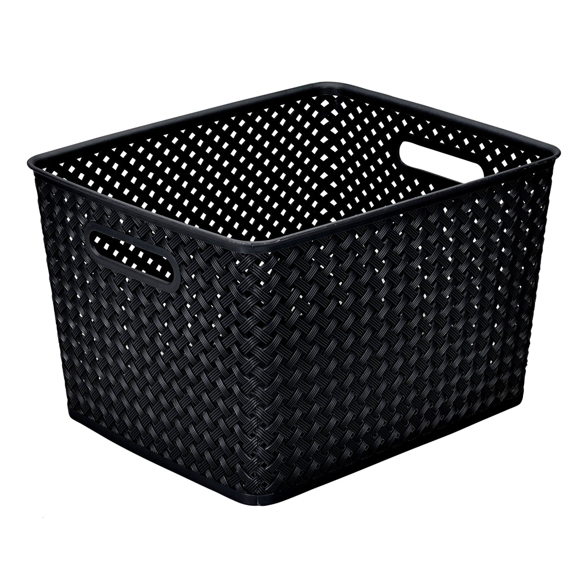 Large Black Resin Wicker Storage Bin J410