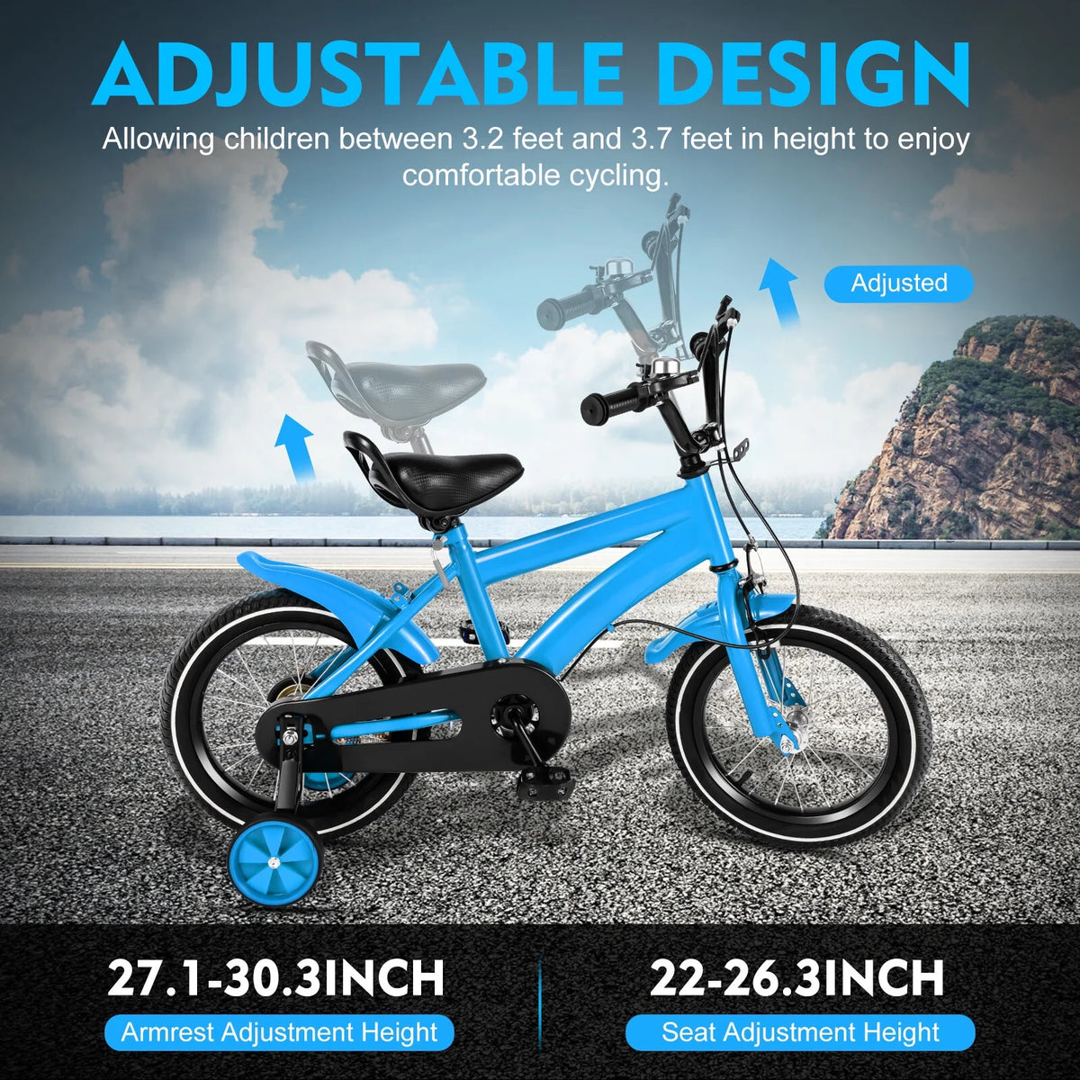 14 Inch Kids Bike Adjustable with Training Wheels Blue P4790